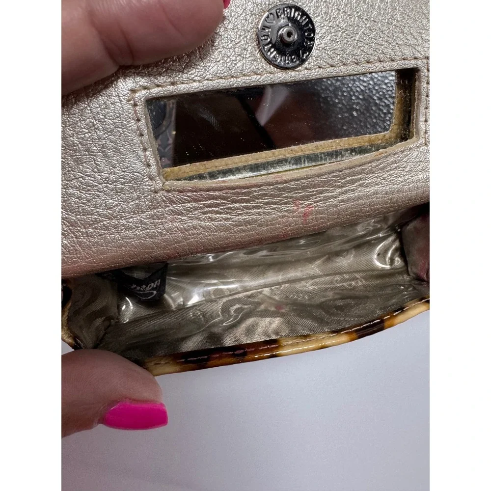 Brighton Leopard Print Patent Leather Lipstick Case with Mirror Gold Interior